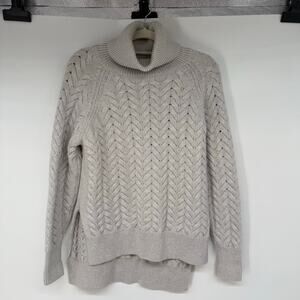 Wilfred Free Aritzia Chunky Cable Knit Turtleneck Sweater Women's Sz M Gray Wool